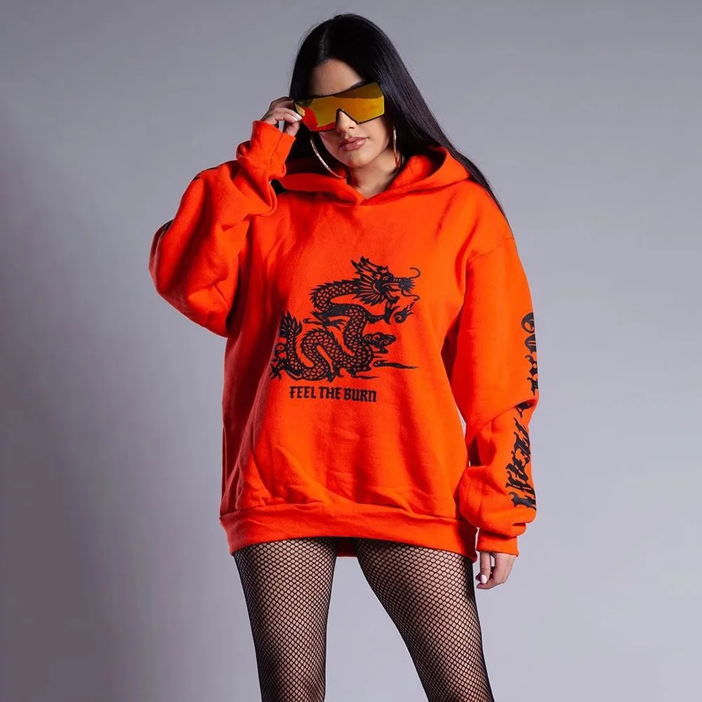 Готическая Женская неоновая негабаритная уличная одежда с принтом сжигающий