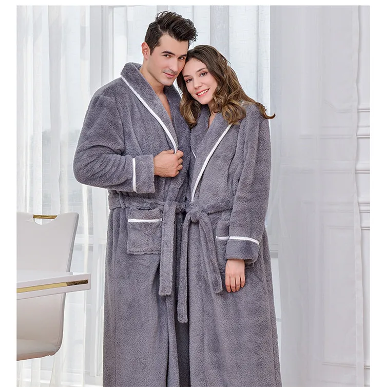 Winter Thick Warm Couples Kimono Robe Women Men Bath Gown Robe Dress Fluffy Plush Flannel Lovers Yukata Nightwear Sleepwear