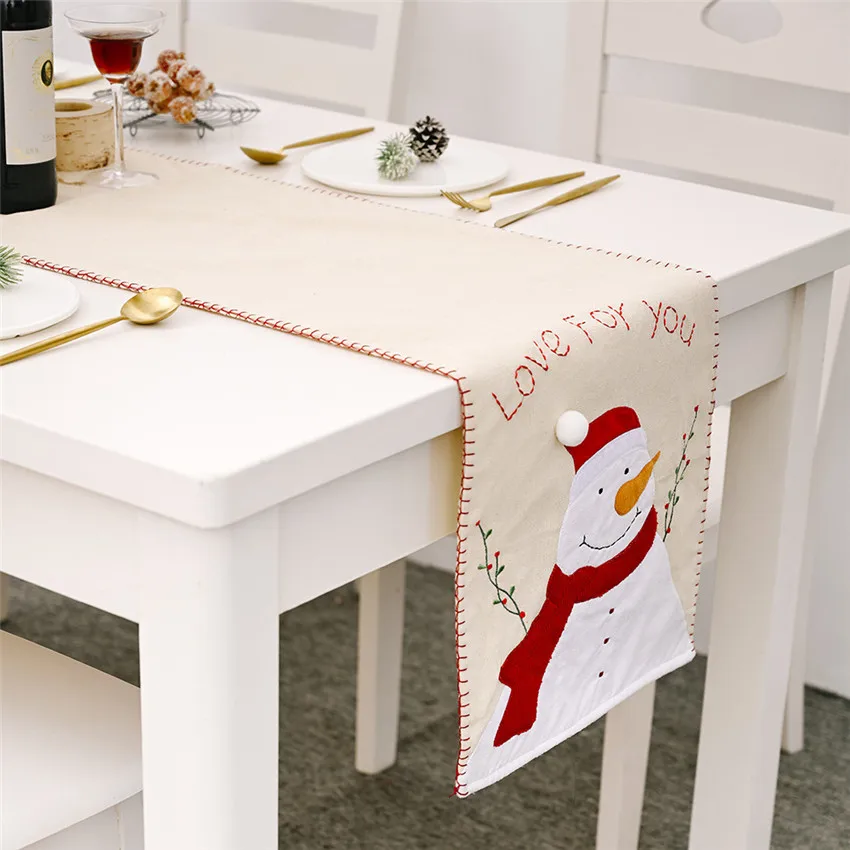 Christmas Table Runner Santa Claus Snowman Linen tablecloth Decorations kitchen Ornaments Happy New Year | Дом и сад