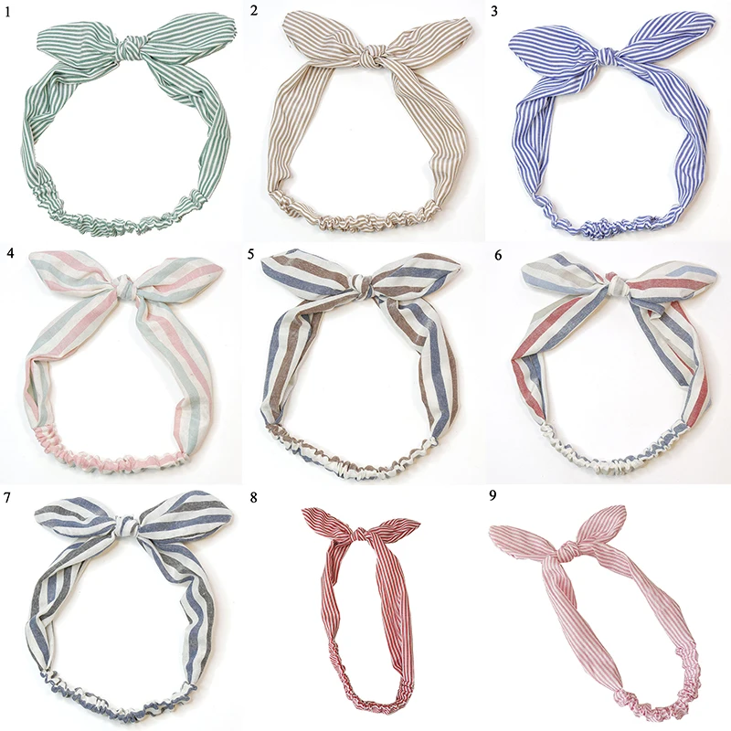 Корейский полосатый эластичный бант повязка на голову крест завязанный ободок с