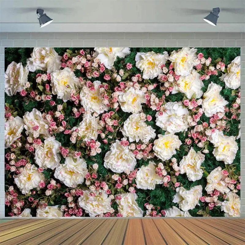 

Big White Flowers Green Leaves Wall Wedding Backdrops Photography Newborn Baby Shower Personalize Photo Backgrounds Photocall