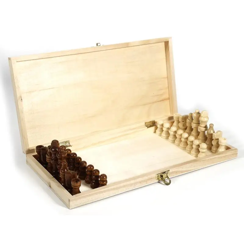 

New 34x34cm Wooden International Chess Set Funny Folding Folable Wooden International Chess Set Board Game Portable Trip Toy