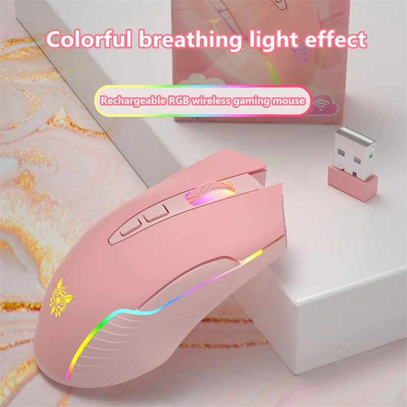 

Игровая мышь Onikuma cw905, новый продукт, красивая, розовая, беспроводная, rgb, многоразовая, освещение, рабочий стол, компьютер, ноутбук
