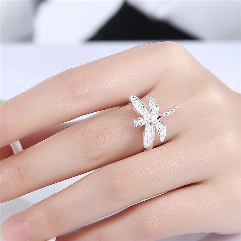 Creative Silver Color Dragonfly Ring For Women Korean Fashion Women's Wedding Rhinestone Jewelry Exquisite Party Accessories | Украшения