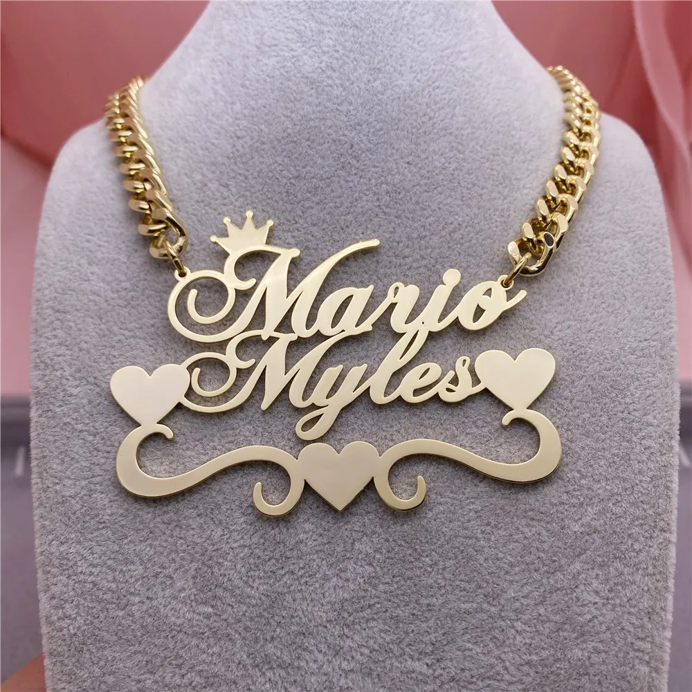 

Custom 8MM Cuban Chain Name Necklace Personalized Two Name Necklace with Heart Stainless Steel Necklace for Women Christmas Gift