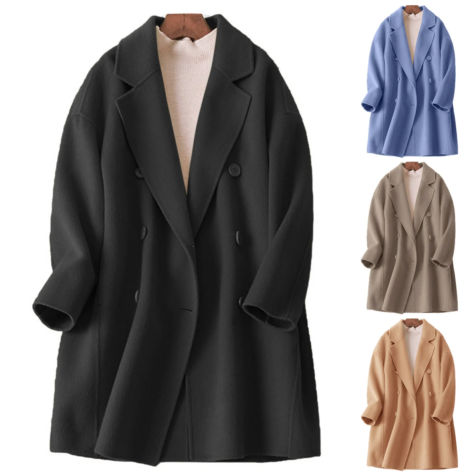 

Turn-down Collar Coat for Women Solid Color Wool Autumn Winter Overcoat Female Streewear Outwear OL Briefness Coat