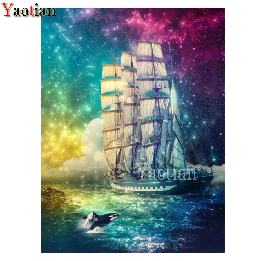 

2021 Рождественские поздравления, подарок Алмазная вышивка море Scenic Sailboat, алмазная живопись, вышивка крестиком, мозаика стразы, живопись