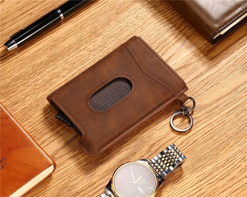 Bisi Goro RFID Блокировка кредитный держатель для карт Anit-theft кошелек карта для мужчин и женщин автоматический всплывающий Чехол для карт кожаный держатель для ID
