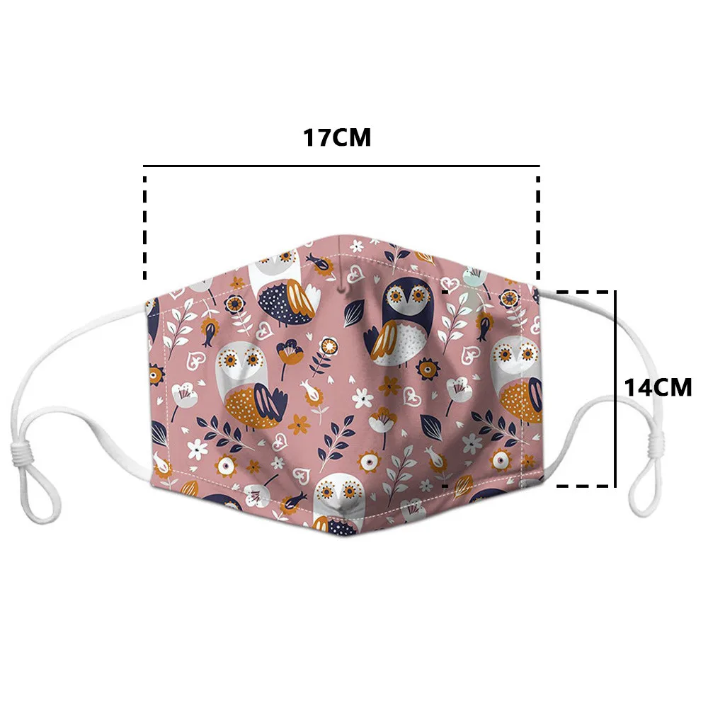 

1PC Mask+2 Filters Cloth Washable Reusable Face Mask Colored owl Print Adult kids Mouth Cover Mouth Mask With Design Masque