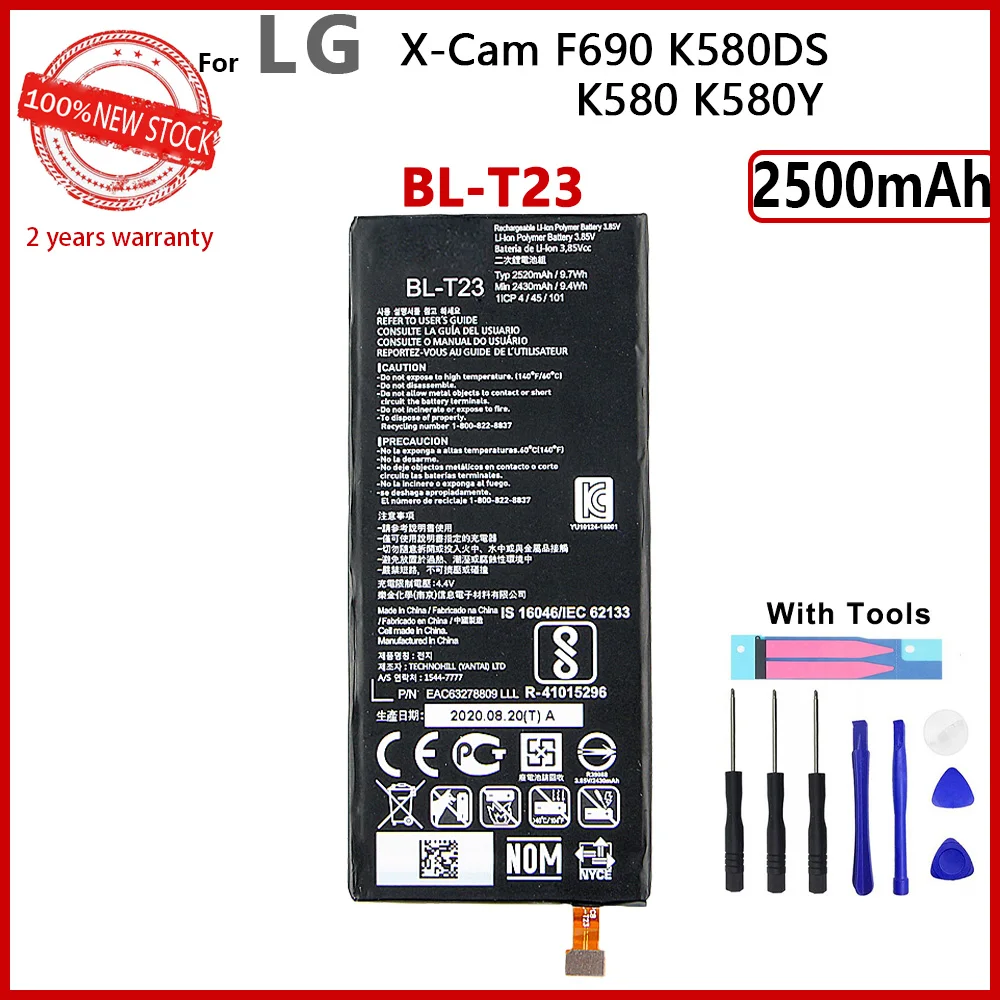 100% Оригинальный 2500 мА/ч BL T23 BLT23 Батарея для LG X Cam F690 K580DS K580 K580Y телефон с сенсорным