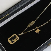 titanium with 18k gold enamel moon tag good luck chain necklace designer t show runway gown rare ins japan korean boho gothic