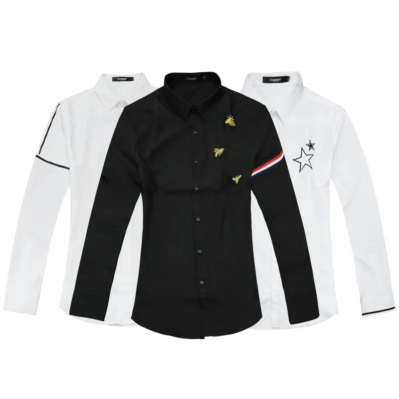 Men's Printed Shirt Fashion Slim Fit Top Fashion Soft Breathable Black White