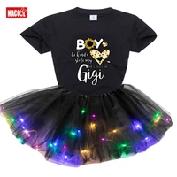 girl sets dress princess poppy party tutu dress light led luminous skirt children clothing 2pc light dresst shirt costume sets