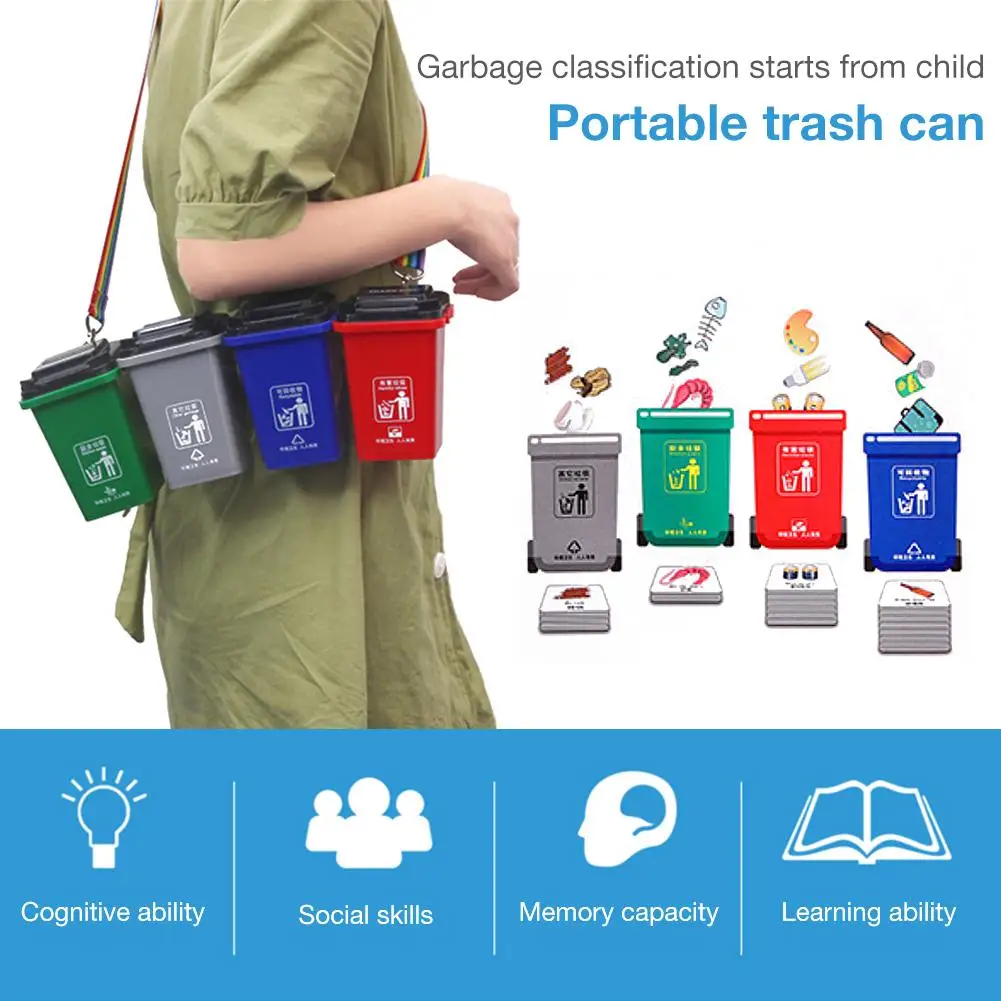 Mini Trash Can Toy Portable Outdoor Garbage Classification Learning Toys for Kids Card Game Board |