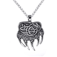 viking necklace slavic god symbol warding veles bear paw celtic knot amulet stainless steel pendant for men jewelry with chain