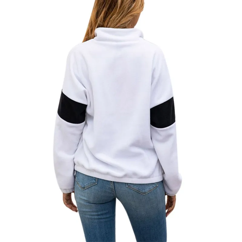 

Women Hoodies Color Matching High Collar Long Sleeve Zipper Casual Warm Winter Autumn Loose Tops