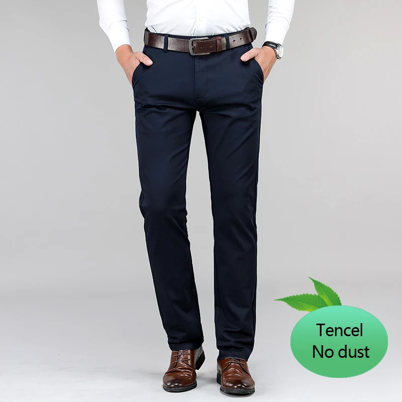 Plus Size 40 42 44 Men's Tencel Casual Pants Not Ash High Quality Fashion Business Straight Elastic Trousers Male Brand Clothes - Цвет: Royal Blue