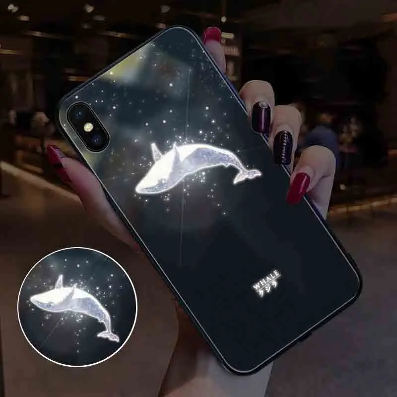 Whale Yagoo умный светодиодный светящийся чехол для телефона для Apple iPhone X XS XR MAX 6 6S 7 8 Plus чехол s задняя крышка милые животные Funda роскошный силиконовый - Цвет: Whale