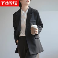 women high quality blazer jacket 2022 autumn professional hong kong style temperament solid color fashion elegant clothes female