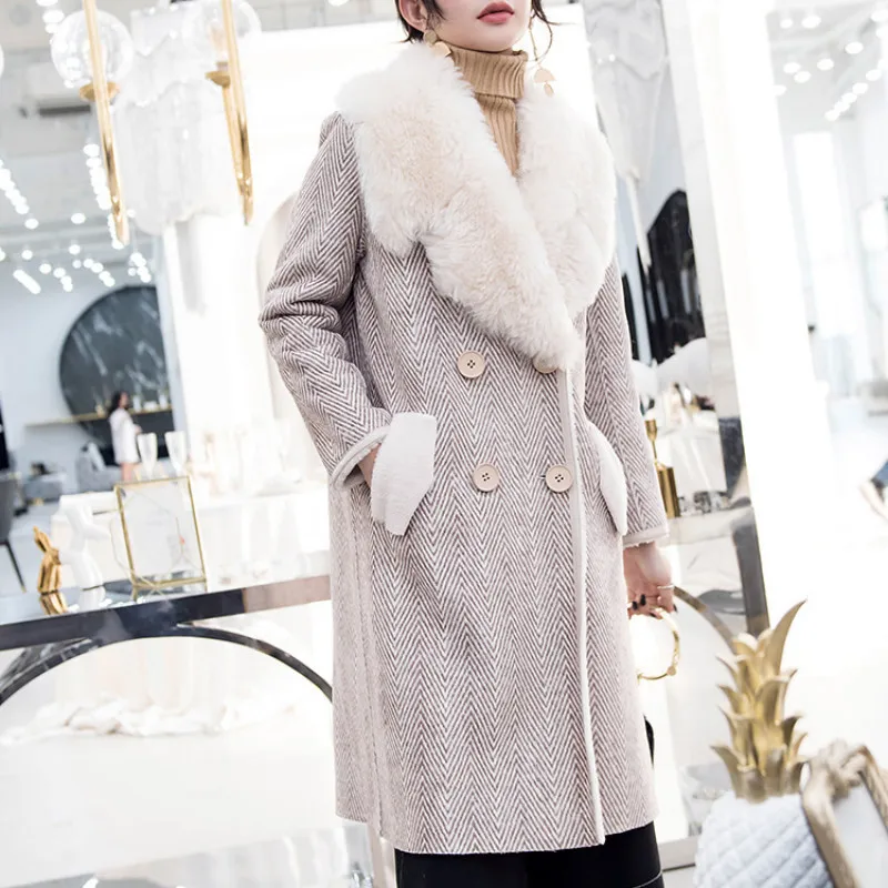 Женское пальто с овчиной стрижкой из натурального меха Корейская куртка 100%