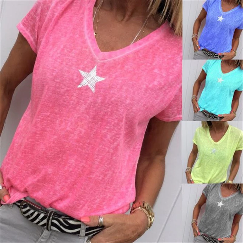 Женская футболка с коротким рукавом и V-образным вырезом | одежда