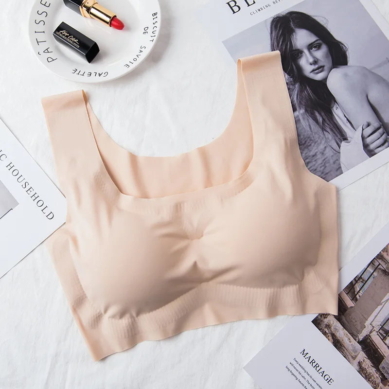 

Fashion high quality one piece seamless underwear fitness without steel ring ice silk zero binding push up bras women lingerie