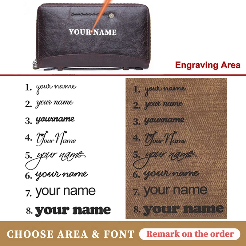 Custom Name Wallets Men Fashion Passport Wallet Zipper Purses With Phone Bags Card Holder Gift  Genuine Cowhide Leather