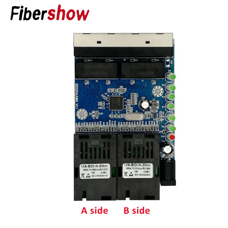 Коммутатор эфирной сети 4 RJ45 2 SC оптический медиа конвертер одномодовый волоконно-оптический Порты и разъёмы PCB 10/100 м