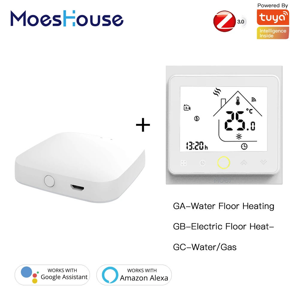 

ZigBee Smart Thermostat Temperature Controller Hub Required Water/Electric floor Heating Water/Gas Boiler with Alexa Google Home