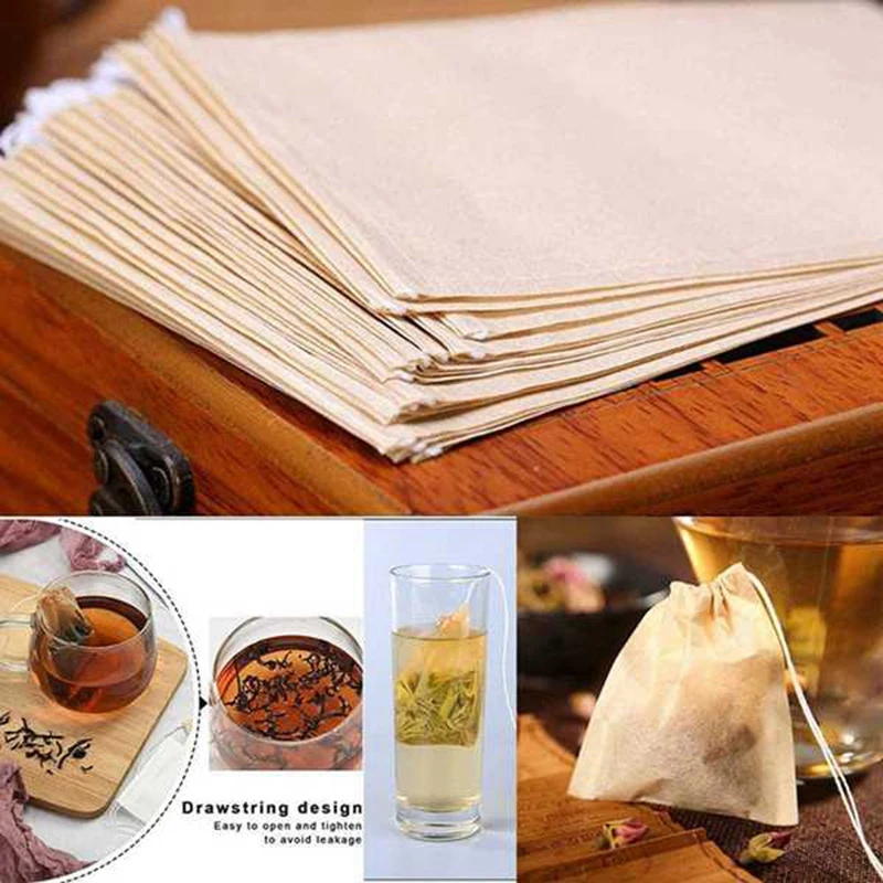 600 Pcs Disposable Tea Filter Bags for Loose Drawstring Empty Bag Leaf Natural Unbleached Paper | Дом и сад