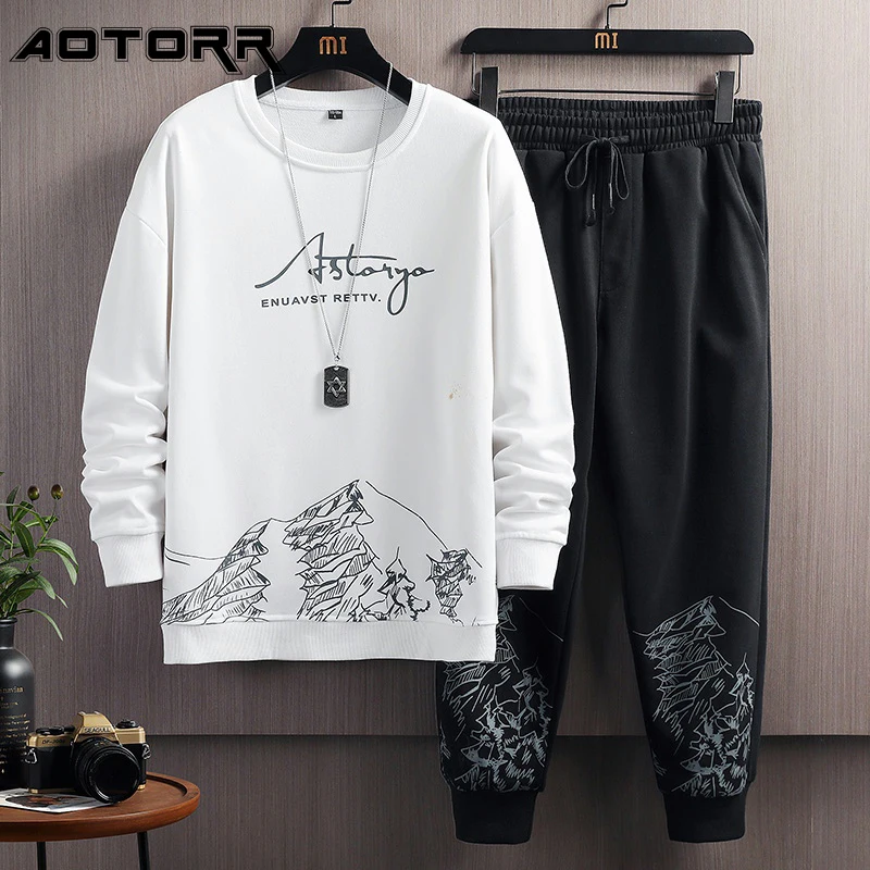 Новинка Осень 2022 повседневная спортивная одежда мужской комплект с принтом