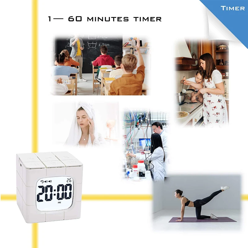 Digital Rubik’s Cube Clock with Calendar ，2 Alarm Settings Night Light desk clock 1-60 Minutes Timer 10 Level Brightness | Дом и сад