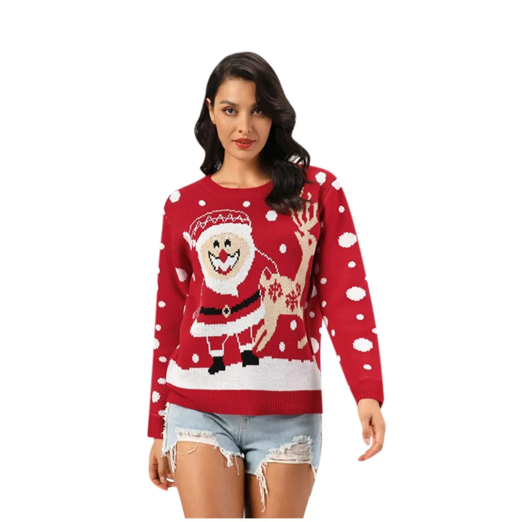 2019 модный Рождественский свитер Женский пуловер с рождественскими снежинками