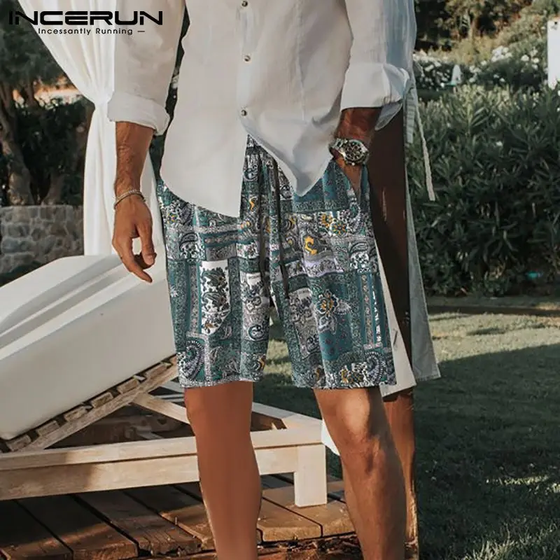 

INCERUN Summer Men Casual Shorts 2021 Printed Pockets Drawstring Vacation Hawaiian Shorts Baggy Ethnic Leisure Men Bottoms S-5XL