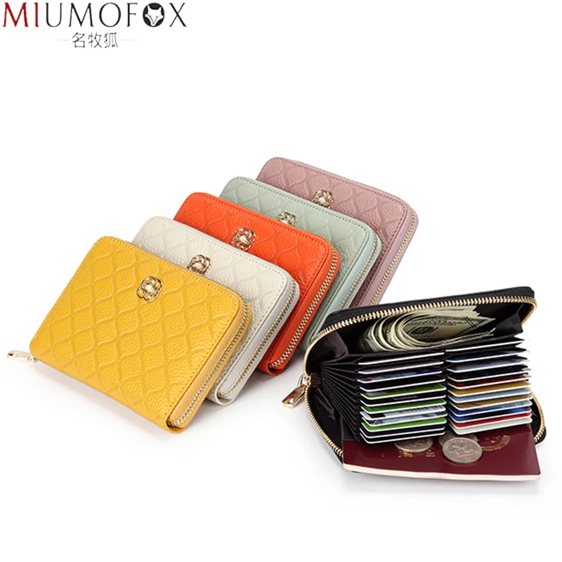 

Genuine Leather Wallet Women Zipper Coin Pocket Brand Purse Female Passport Cover RFID Blocking 24 Card Slots Card Holder Wallet