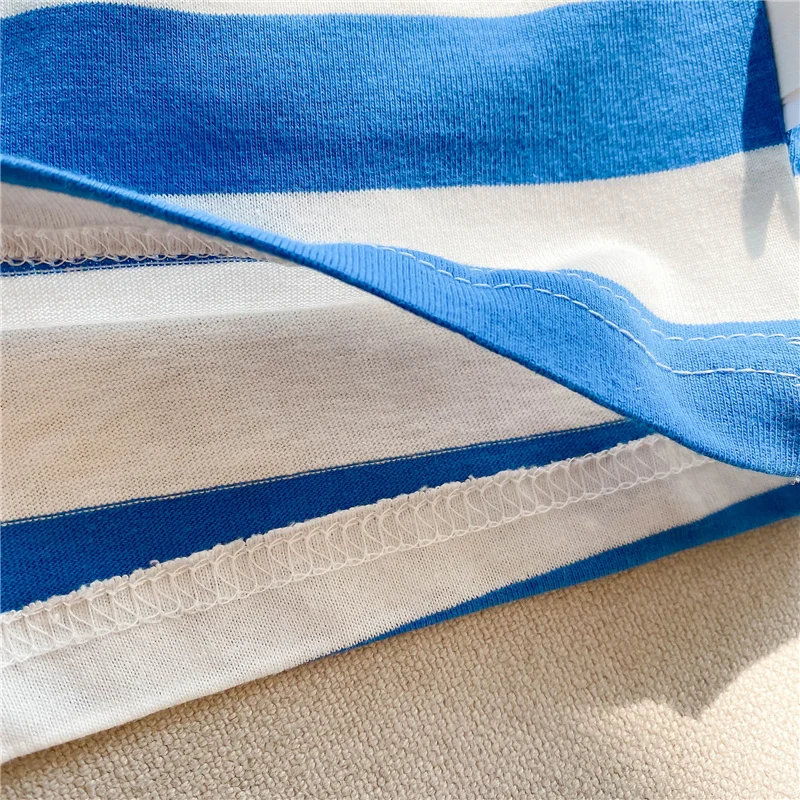 

2021 Summer New Boys Girls Striped Cartoon O-Neck T shirts Unisex Kids Cotton Loose Short Sleeve Tees