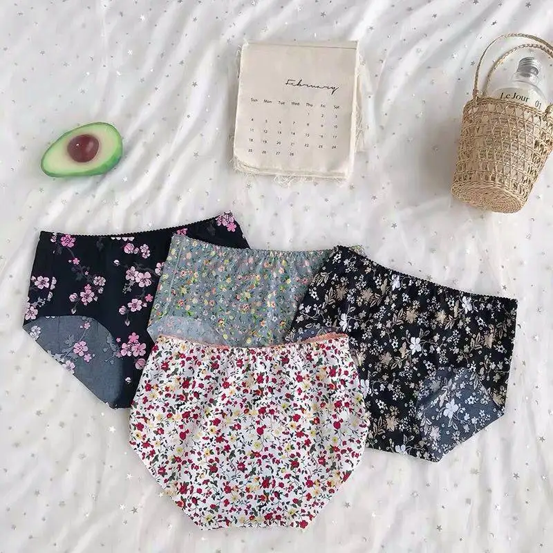 Floral Print Women Underwear Seamless Sexy Panties Middle-Rise Women's Ladies Cotton Pants Calcinha Feminina panties | Женская