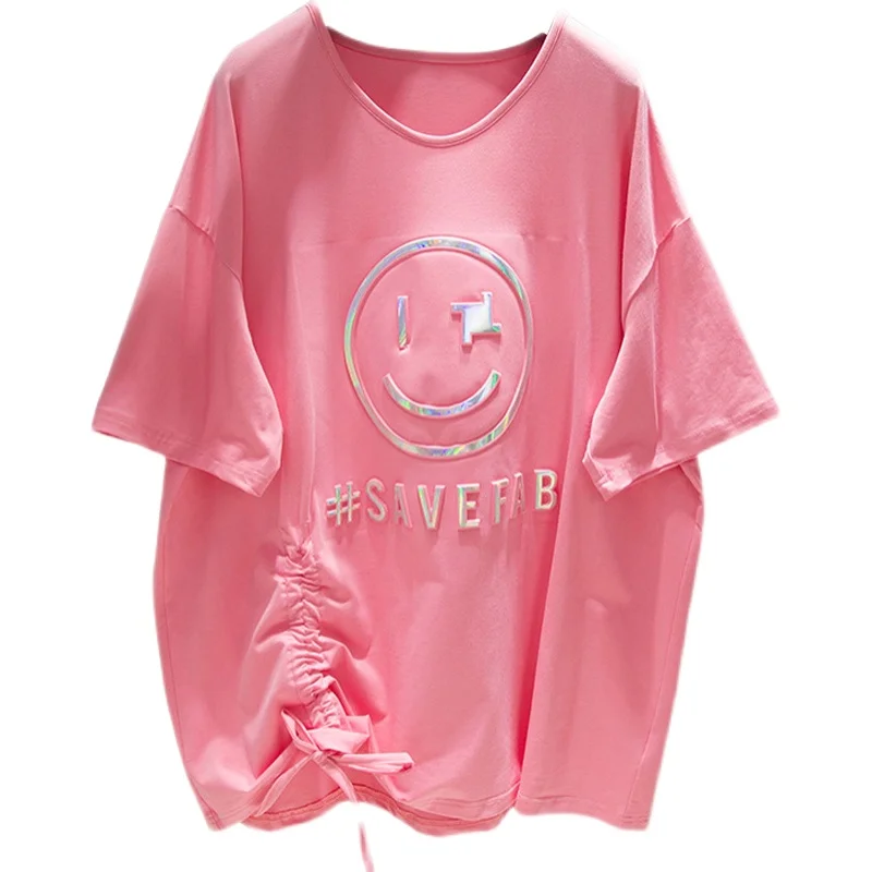 

2021 Summer Women's Dress Large Size Three-Dimensional Printing Knotted Original T-shirt Female Fashion