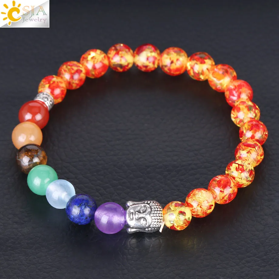 CSJA натуральный драгоценный камень 7 Чакра пьебальд амбар женский шарм браслеты