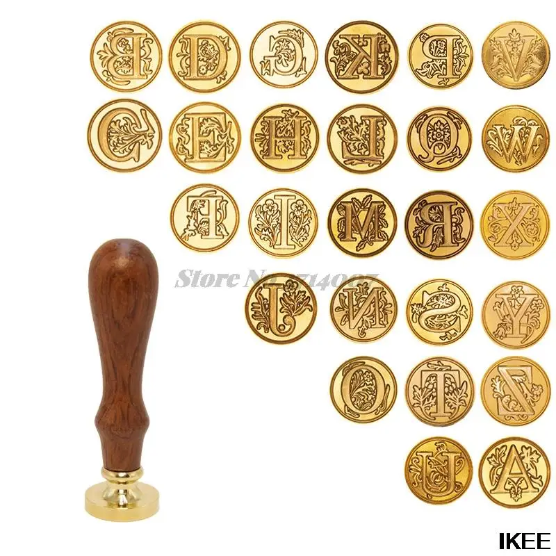 2021 Clear Stamps Retro 26 Letter A - Z Wax Seal Stamp Alphabet Letter Retro Wood Kits  Replace Copper head Hobby Tools Sets