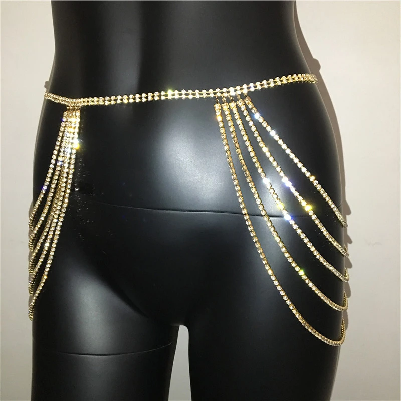 Boho Rhinestone Belly Body Chain Summer Sexy Nightclub Party Belts Beach Sparkly Crystal Hip Tassel Waist Chains for Women |
