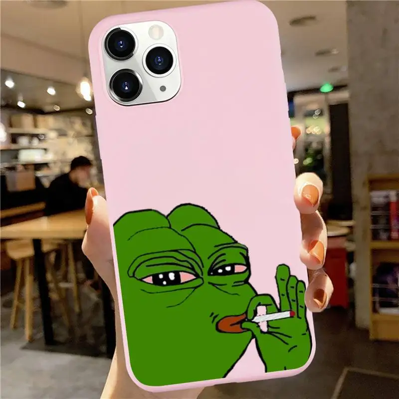 

Funny The Frog Pepe face crying happy high quality Phone Case Candy Color for iPhone 6 7 8 11 12 s mini pro X XS XR MAX Plus