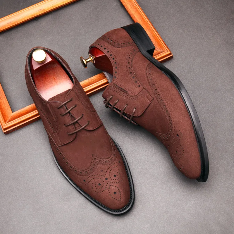 

Suede Mens Formal Shoes Genuine Leather Oxford Shoes For Men Italian 2020 Dress Shoes Wedding Black Brown Leather Brogues Shoes