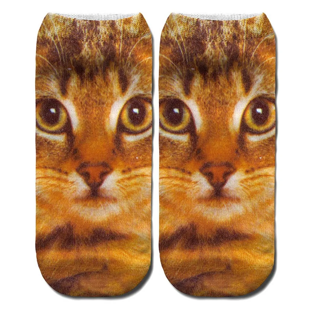 5 пар модные зимние носки для женщин 3D новинка безумный забавный кот короткие