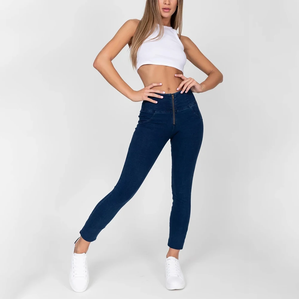 

Melody Four Ways Stretchable High Waist Jeans Dark / Light Blue Zipper Fly Denim Jeans Super Comfortable Skinny Jeans Mujer 2019
