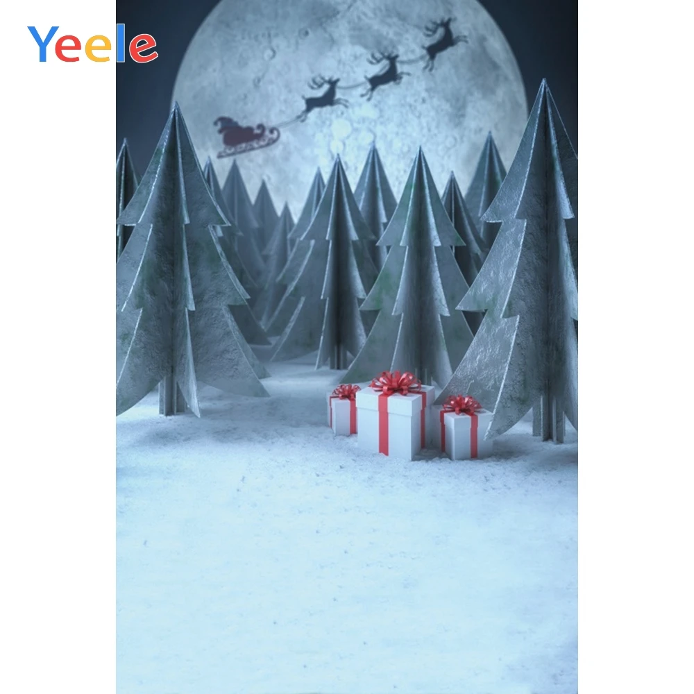 

Christmas Santa Elk Snow Forest Gift Moon Home Decoration Backdrop Photography Custom Photographic Background For Photo Studio