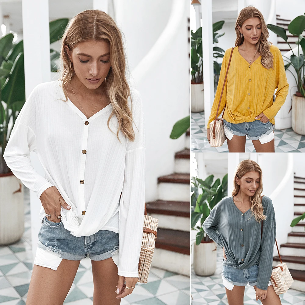 Модный женский вязаный кардиган с V образным вырезом и длинными рукавами топы