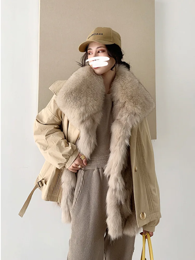 

Зимние парки из натурального меха, верхняя одежда из натурального Лисьего меха, куртка высокого качества, плотное трикотажное пальто со съе...