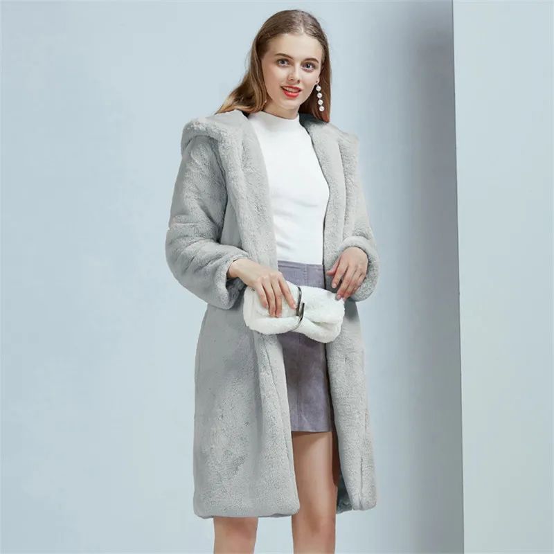 

Fashion Faux Fox Fur Long Pink Jacket Women Furry Warm Fur Outerwear Casual Thickened Fox Fur Coat Plus Size Winter Clothes