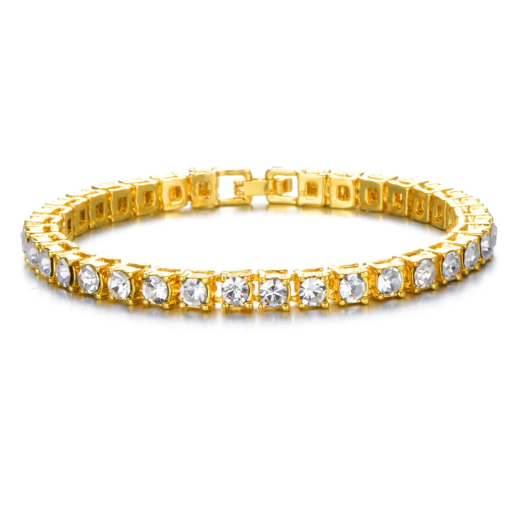 Hip Hop Men's Iced Out Crystal Single/Double Row Tennis Bracelet Bling Cubic Zirconia Bracelets Link Chain Jewelry | Украшения и